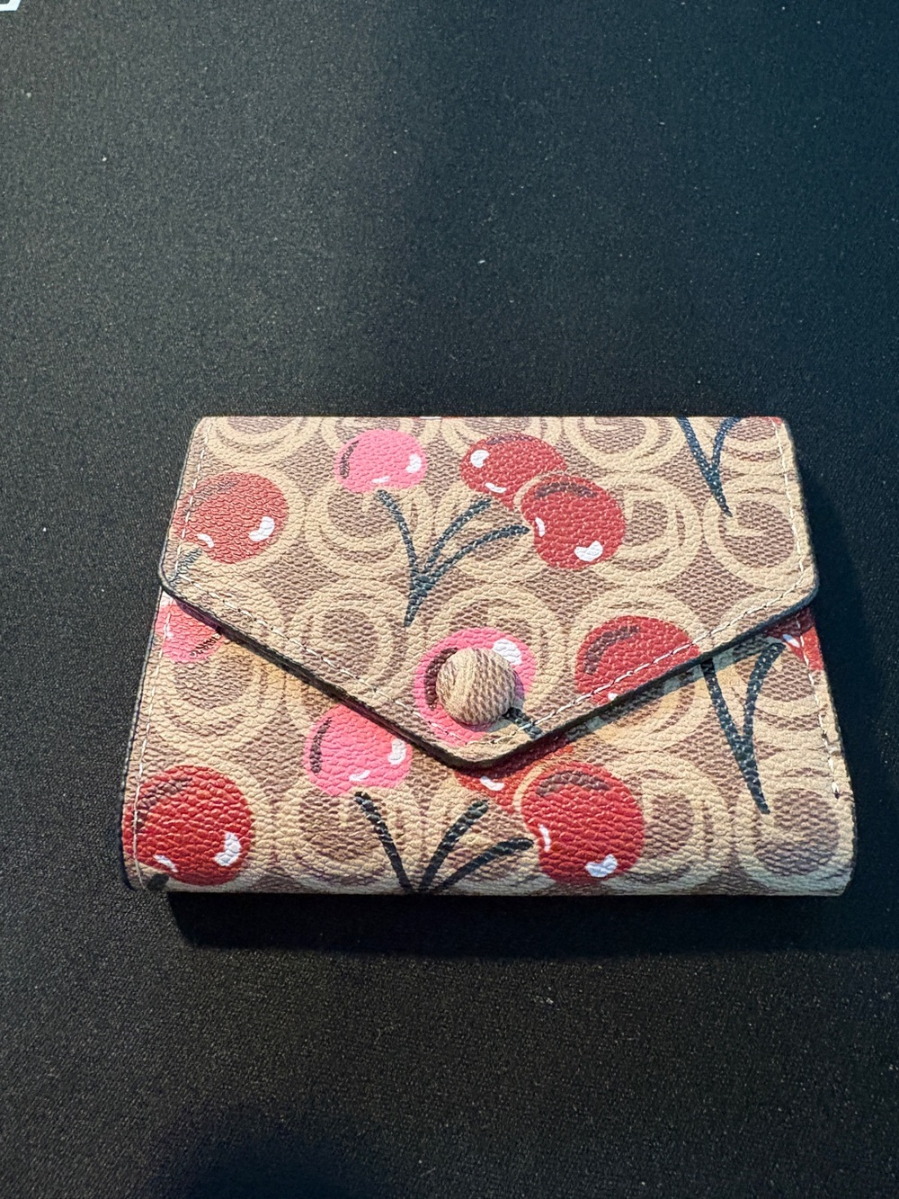 Cherry Print Compact Wallet - Pink & Red